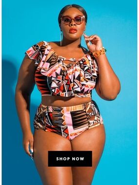 Plus Size Ruffle High-Waist Bikini Set - Black